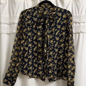 Lulu's Dark Blue and Yellow Floral Blouse